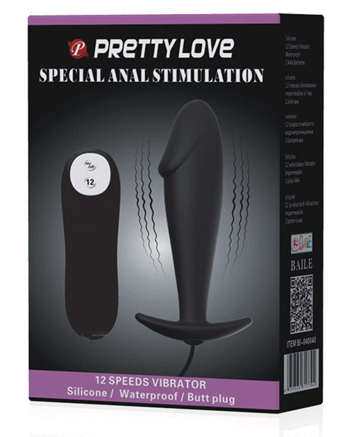 Pretty Love - Vibrating Penis Butt Plug w/ Remote (Black)  - Club X