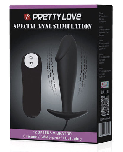 Pretty Love - Vibrating Penis Butt Plug w/ Remote (Black)  - Club X